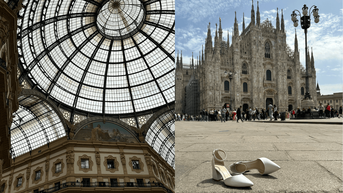 Foto do sapato de noiva MIA 65 na Praça da Duomo em Milão na Itália