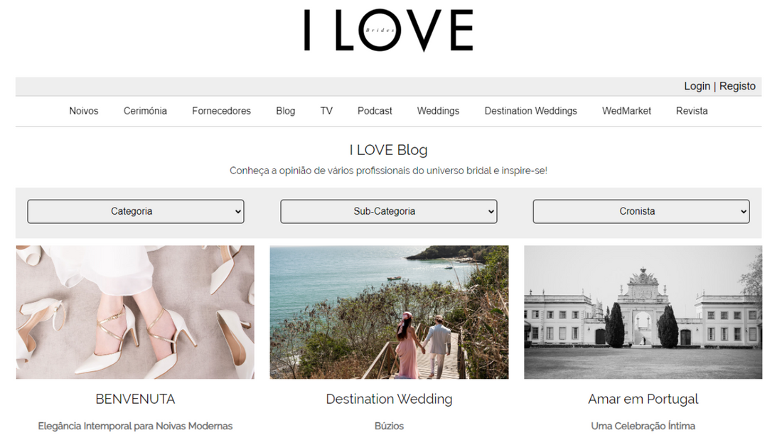 Detalhe do Blog I Love Brides com o anúncio da Benvenuta
