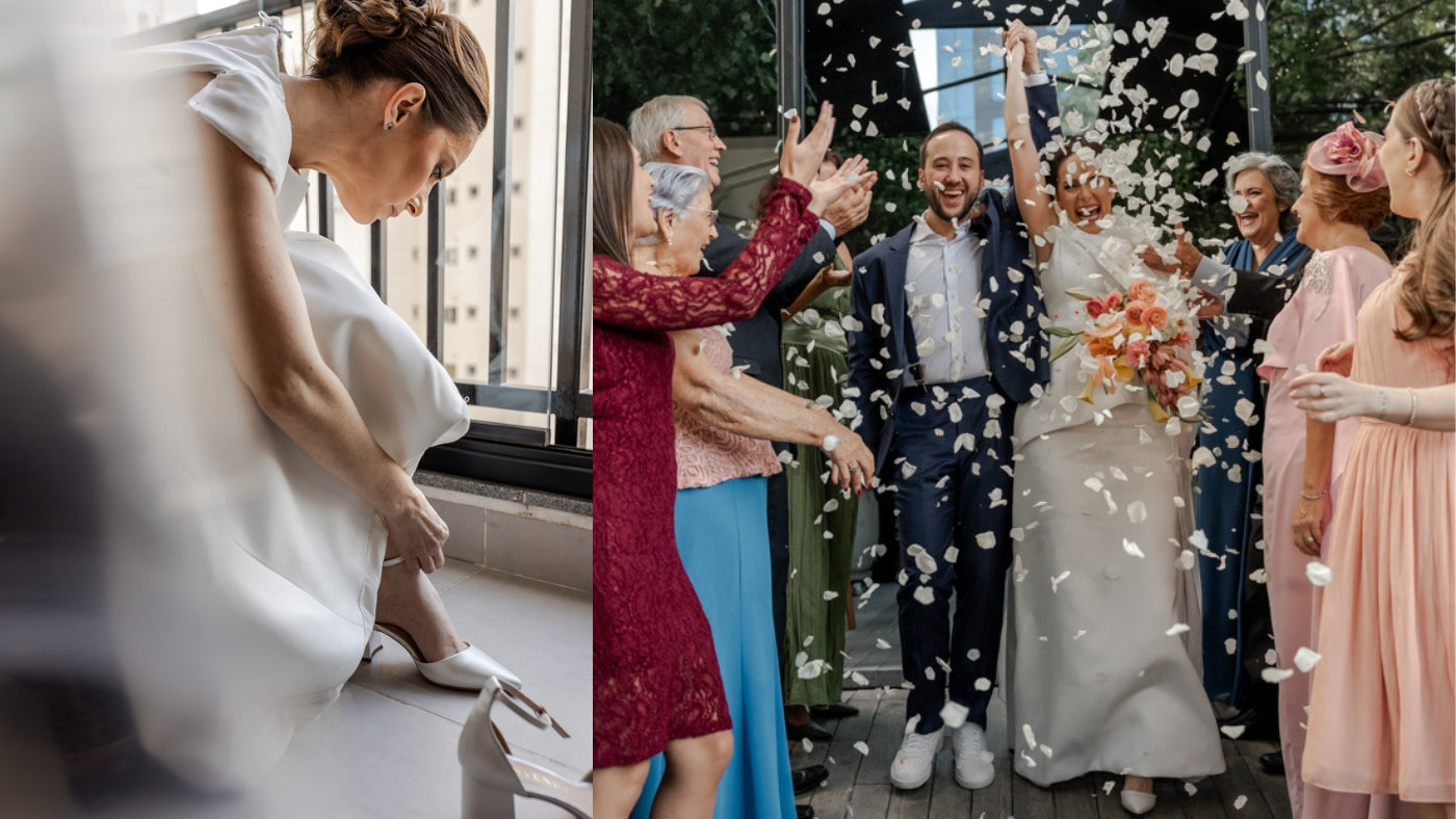 Noiva Natália Niro em seu casamento usando scarpin MIA65 da Benvenuta