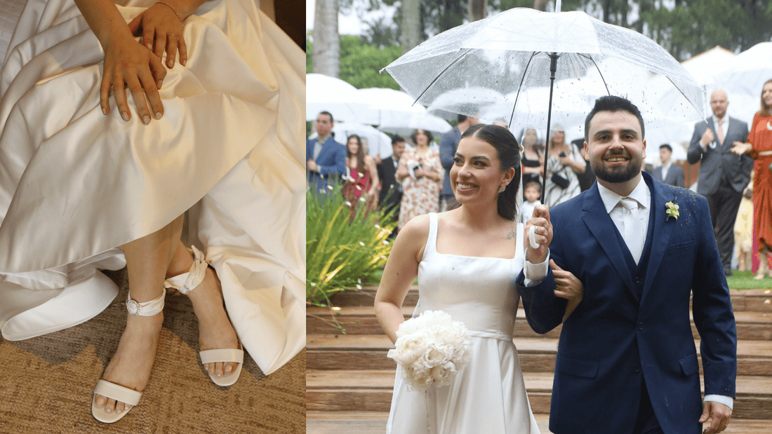 Noiva Marcella Leiva em seu casamento usando a sandália CATE 60 Benvenuta