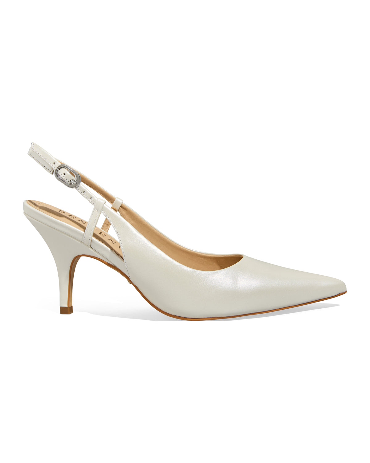 CESCA 80 Benvenuta vista lateral, slingback de noiva em couro Branco Perolado com salto fino de 8 cm