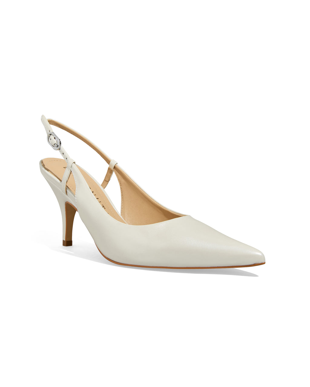 Detalhe do moderno bico fino do slingback CESCA 80 Benvenuta em couro Branco Perolado com salto fino de 8 cm