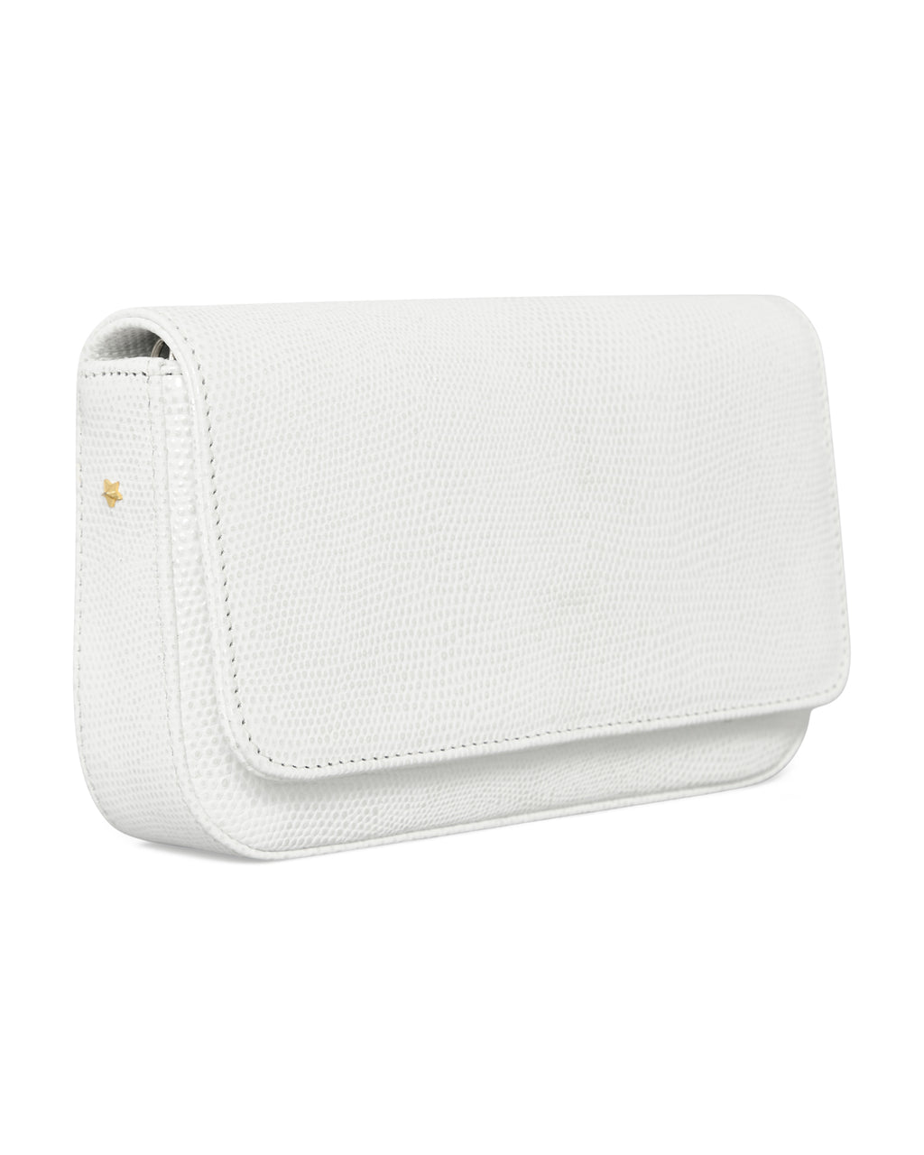 Clutch Lia Iguana Branca Perolada Benvenuta vista lateral