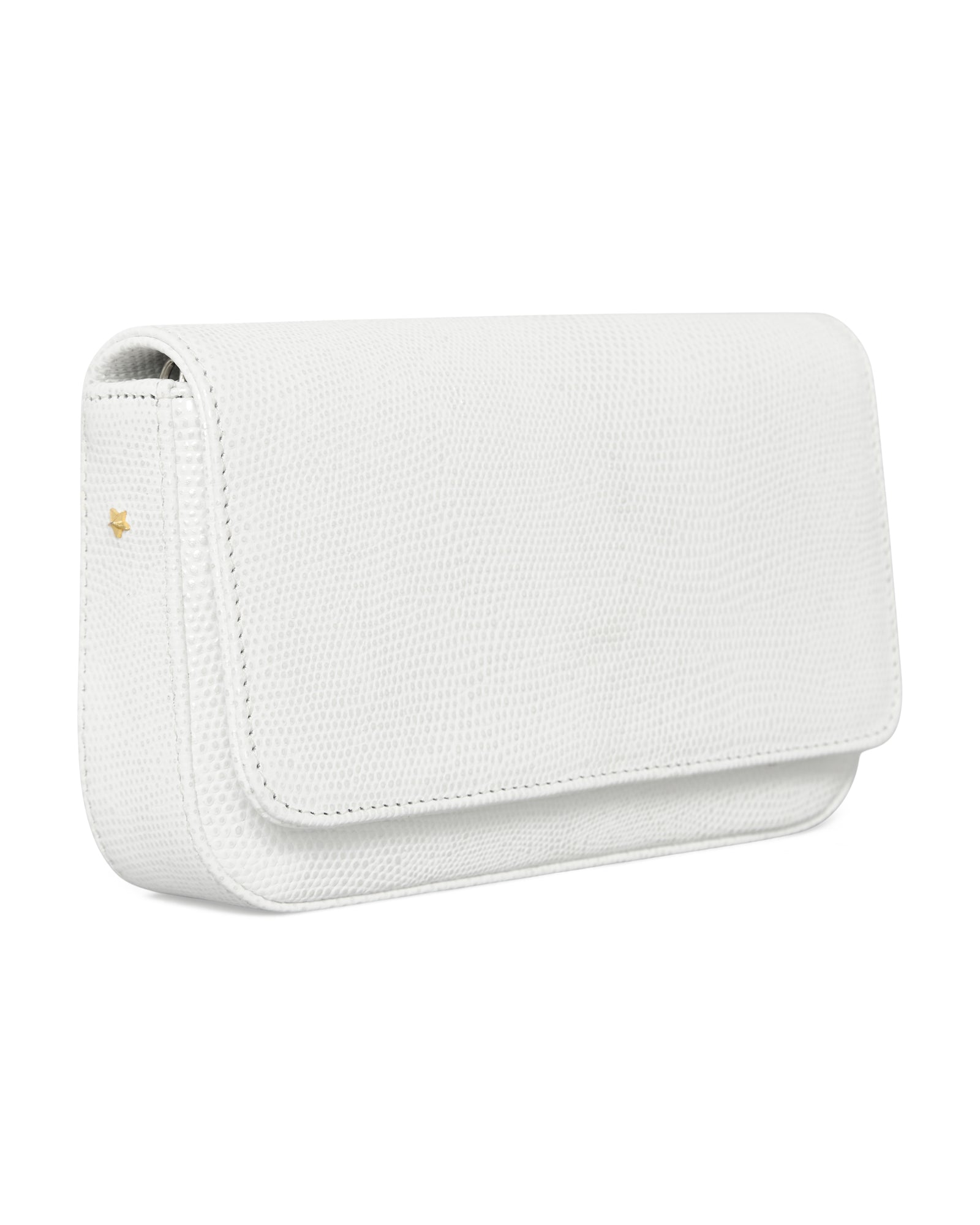 Clutch Lia Iguana Branca Perolada Benvenuta vista lateral