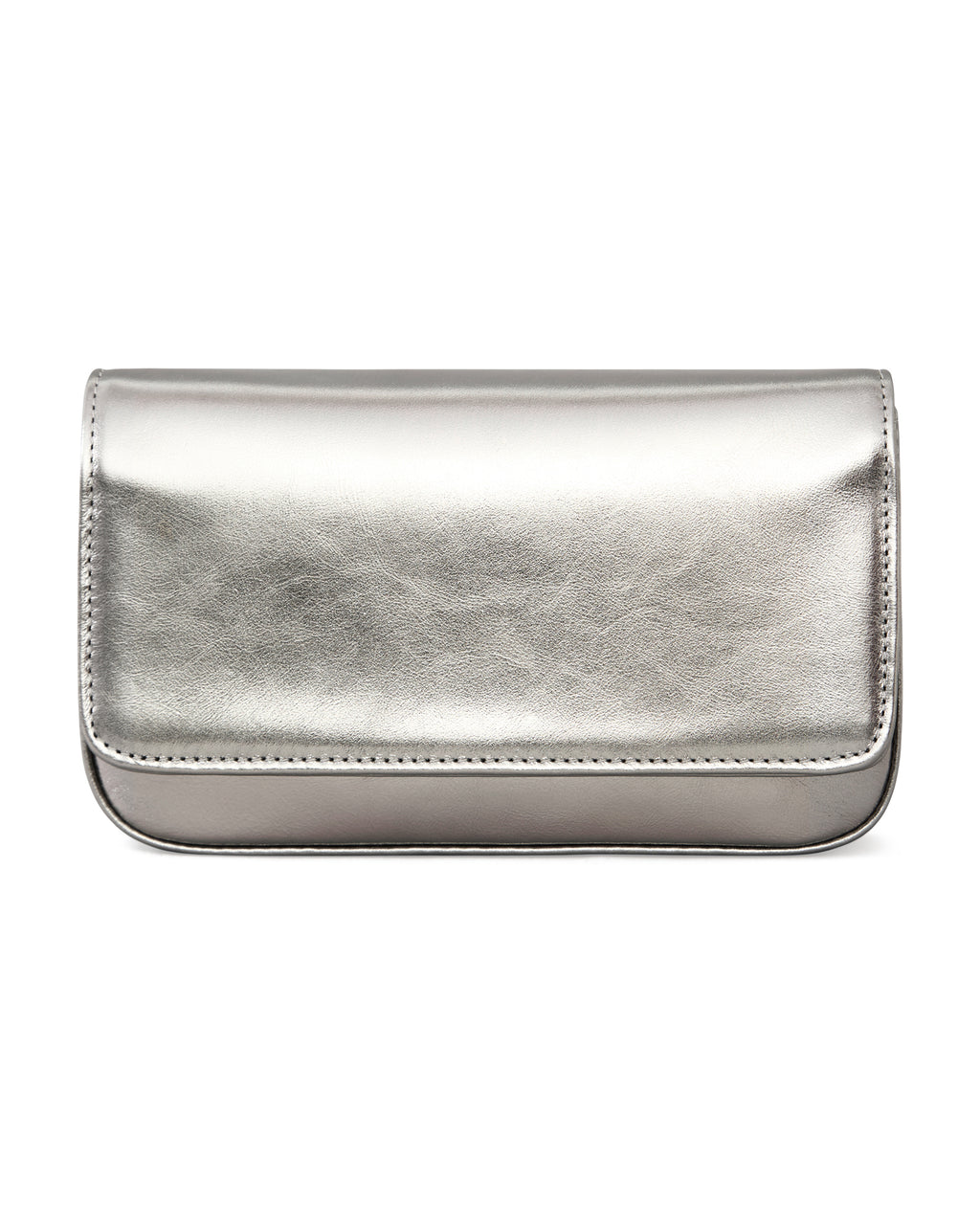 Carteira de festa, clutch Lia Benvenuta em couro inox metalizado
