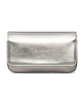 Carteira de festa, clutch Lia Benvenuta em couro inox metalizado