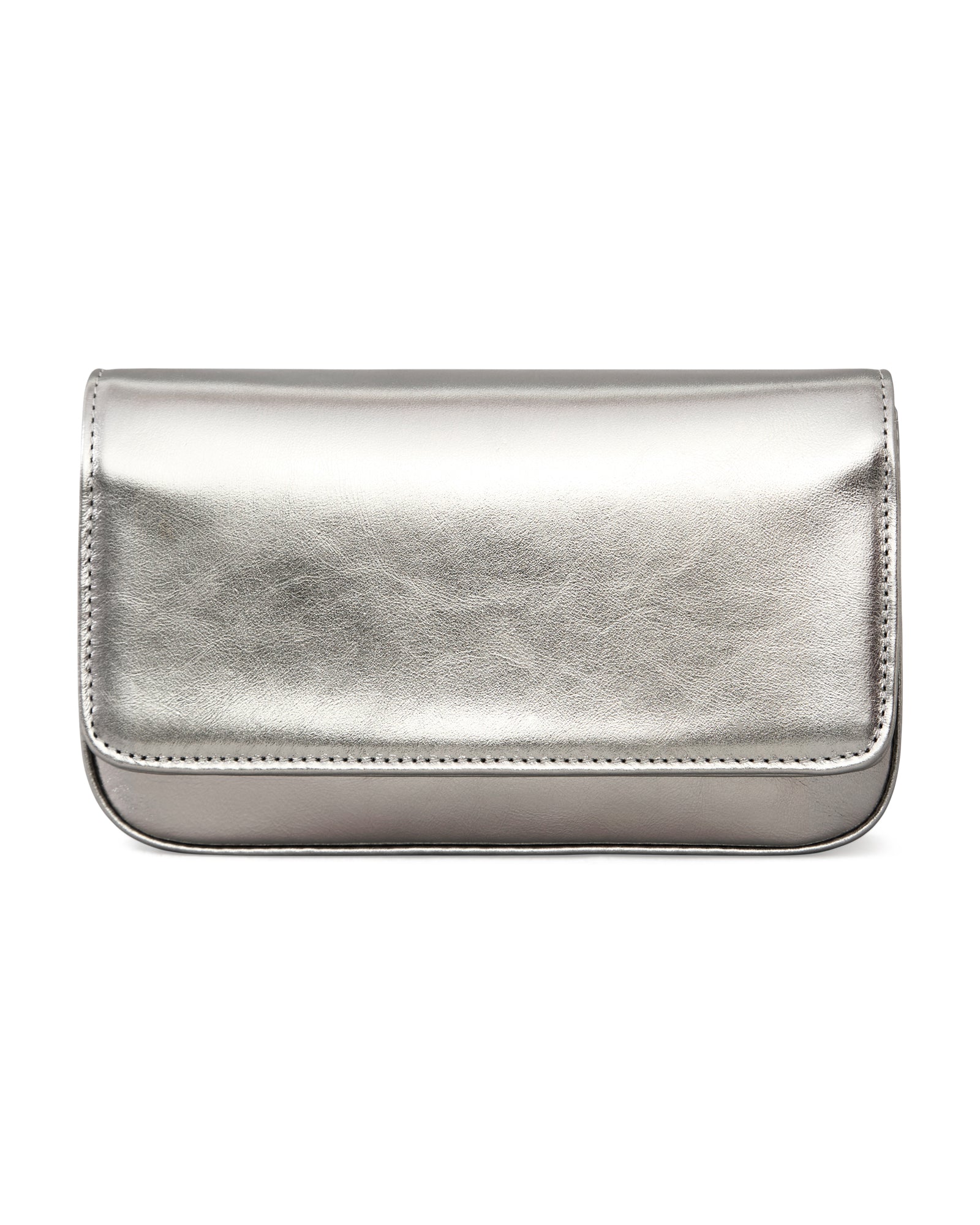 Carteira de festa, clutch Lia Benvenuta em couro inox metalizado