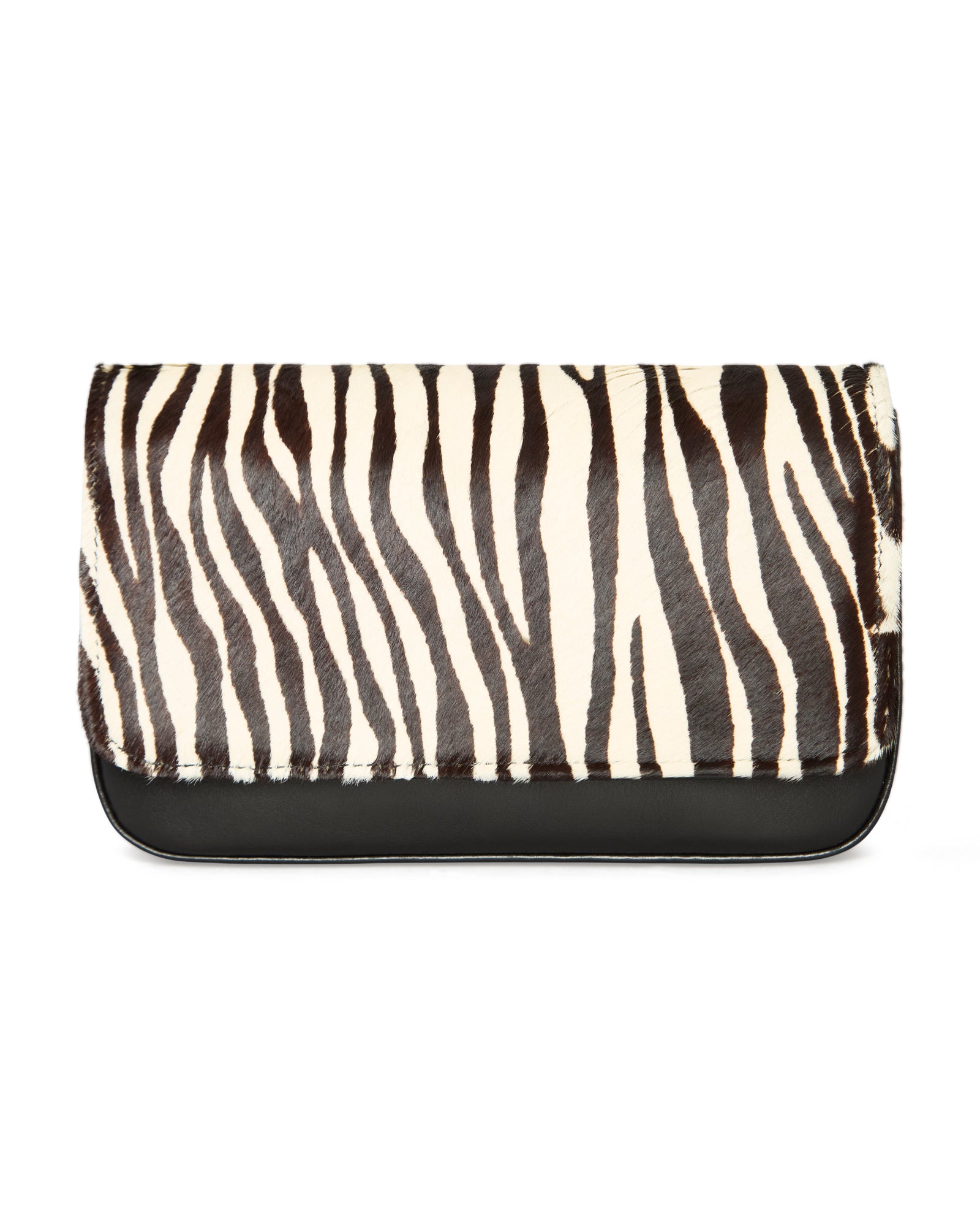 Clutch Lia com tampa em couro zebra com estrutura em couro preto
