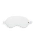 Máscara de olhos, sleep mask, em tecido plush aveludado na cor branca com pingente de cristal azul da linha Serenitá da Benvenuta.