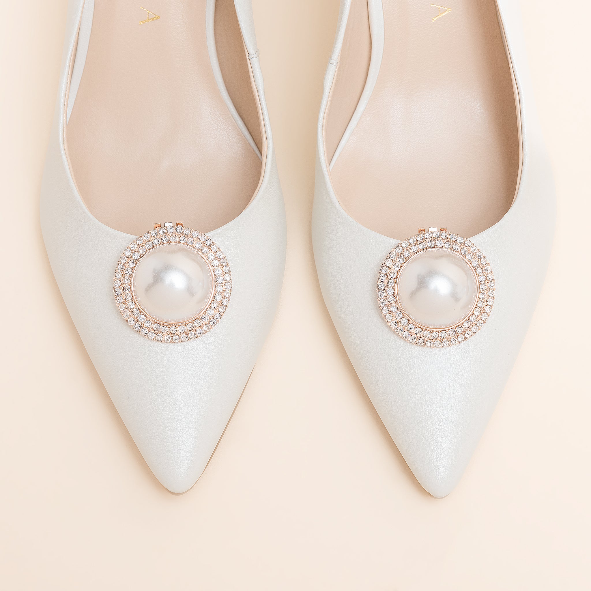 CLIP PARA SAPATO DE NOIVA METAL ROSE COM PERÓLA E CRISTAIS